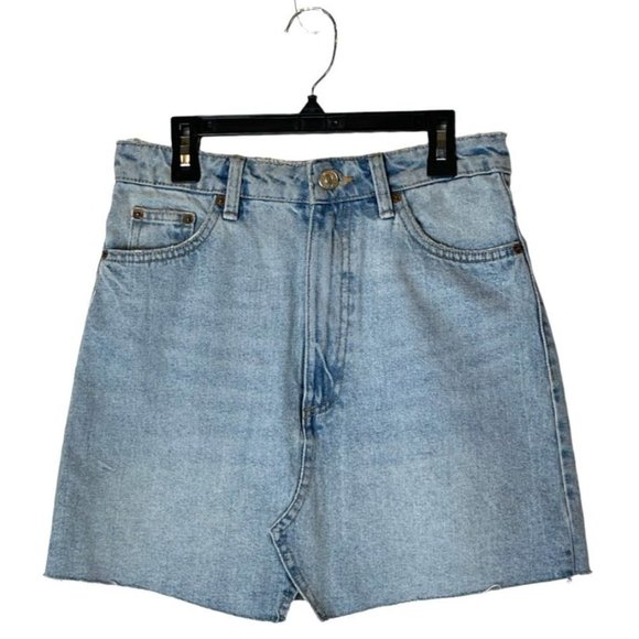 Zara Blue Light Wash A Line Raw Hem Denim Mini Skirt Size S - Picture 2 of 7